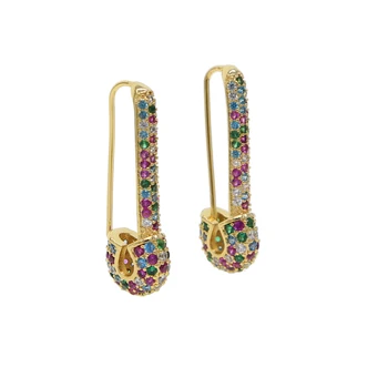 2019 colorful safety pin earrings with rainbow cute cz personality gold filled brinco jewelry for fashion lady gift high quality 
2019 colorful safety pin earrings with rainbow cute cz personality gold filled brinco jewelry for fashion lady gift high quality