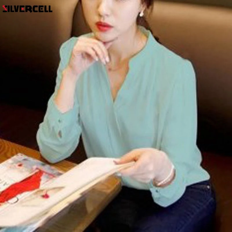 Women Chiffon Blouse Ladies White Elegant Sexy V-neck Blouses Long Sleeve Shirt Female Office Shir
Women Chiffon Blouse Ladies White Elegant Sexy V-neck Blouses Long Sleeve Shirt Female Office Shir