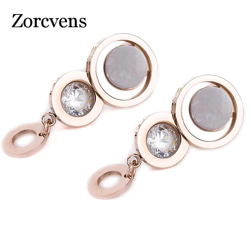 ZORCVENS 2018 New Fashion Gold Color 316L Stainless Steel Jewelry CZ Zircon and Shell Drop Earrings for women
ZORCVENS 2018 New Fashion Gold Color 316L Stainless Steel Jewelry CZ Zircon and Shell Drop Earrings for women
