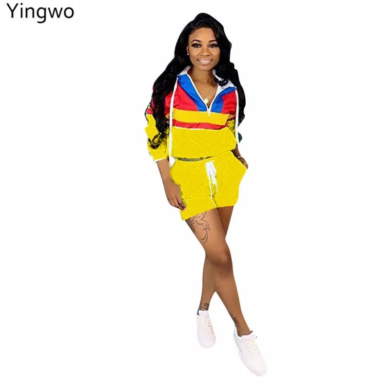 Orange/Black/Green/Rosy/Yellow Contrast Color Style Two Pieces Set Plus Size Woman Long Sleeve Hooded Top Mini Shorts Suit
Orange/Black/Green/Rosy/Yellow Contrast Color Style Two Pieces Set Plus Size Woman Long Sleeve Hooded Top Mini Shorts Suit