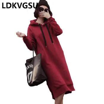Long Hooded Sweatshirts Female Korean 2018 Autumn Winter New Loose Thick Plus Cashmere Over The Knee Hoodies Dress Is1489
Long Hooded Sweatshirts Female Korean 2018 Autumn Winter New Loose Thick Plus Cashmere Over The Knee Hoodies Dress Is1489
