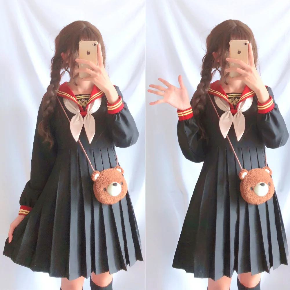 Autumn and winter Japanese JK uniform sailor suit dress female cute student college navy collar pleated dress
Autumn and winter Japanese JK uniform sailor suit dress female cute student college navy collar pleated dress