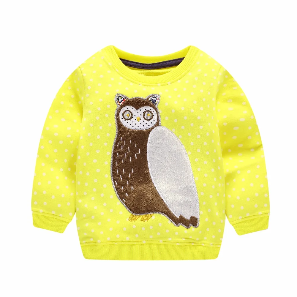 New girls sweatshirts fashion applique owl children clothes cotton kids clothing knitted patchwork T shirt | Мать и ребенок