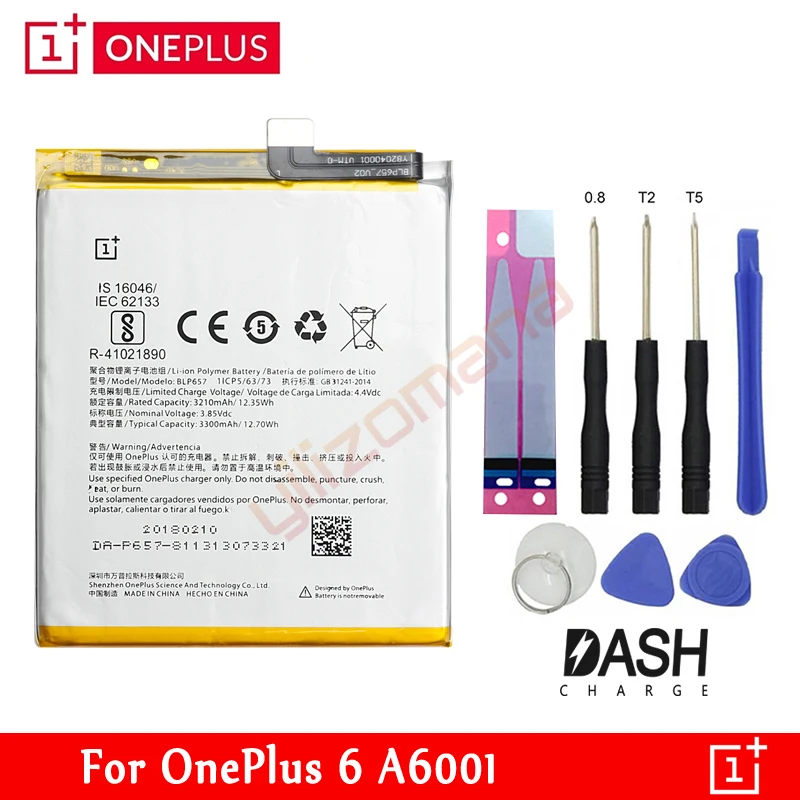 ONE PLUS Original Phone Battery BLP657 3210/3300mAh For OnePlus 6 A6001 High Quality Replacement Li-ion Batteries Free Tools 
ONE PLUS Original Phone Battery BLP657 3210/3300mAh For OnePlus 6 A6001 High Quality Replacement Li-ion Batteries Free Tools