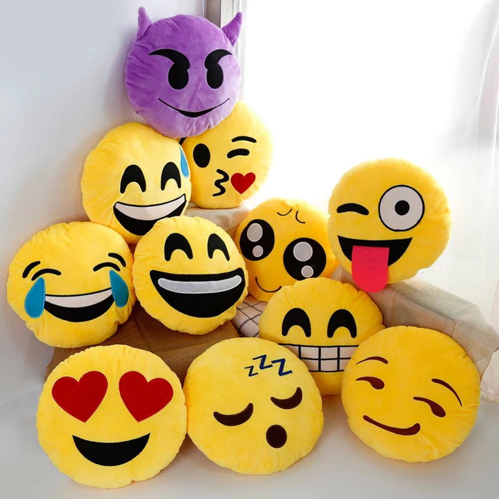 

30cm Cute Creative Emoji Pillow Soft Stuffed Plush Toy Doll Round Emoticon Cushion Home Decor Sofa Bed Throw Smiley Face Pillow