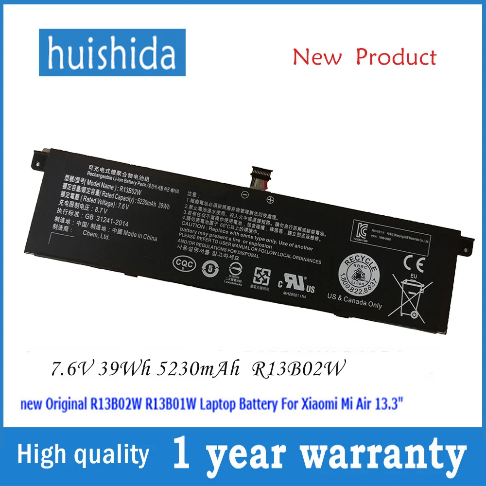 7,6 V 39Wh R13B02W R13B01W New original laptop battery for XIAO MI Air 13,3 R13B02W 5230mAh series
7,6 V 39Wh R13B02W R13B01W New original laptop battery for XIAO MI Air 13,3 R13B02W 5230mAh series