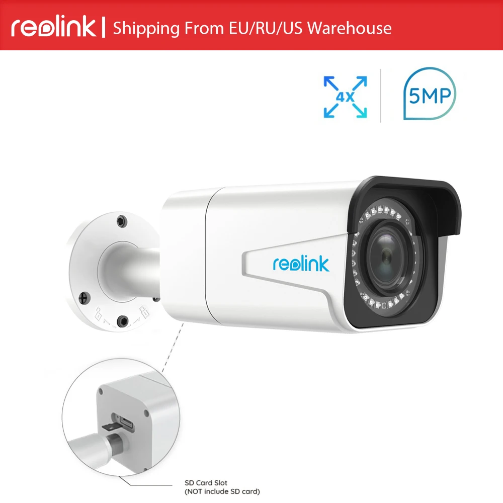 Reolink RLC-511 PoE IP Camera outdoor 5MP 4x Optical Zoom IP66 Waterproof Infrared Bullet Security SD Card Slot Camera
Reolink RLC-511 PoE IP Camera outdoor 5MP 4x Optical Zoom IP66 Waterproof Infrared Bullet Security SD Card Slot Camera