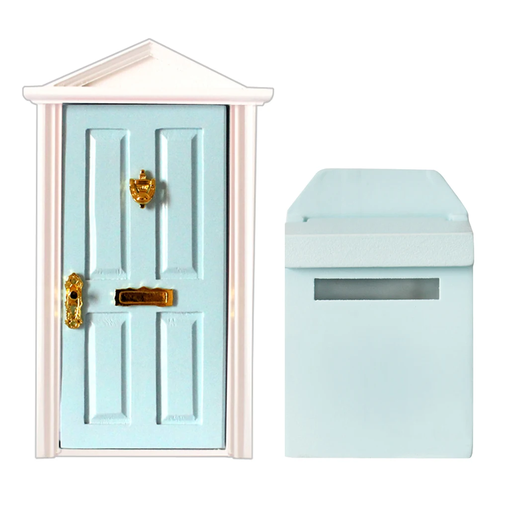 1:12 DollHouse Miniature Blue Wooden Mailbox Steepletop Door With Hardware Dolls House Miniature Door 1:12 DollHouse Miniature Blue Wooden Mailbox Steepletop Door With Hardware Dolls House Miniature Door