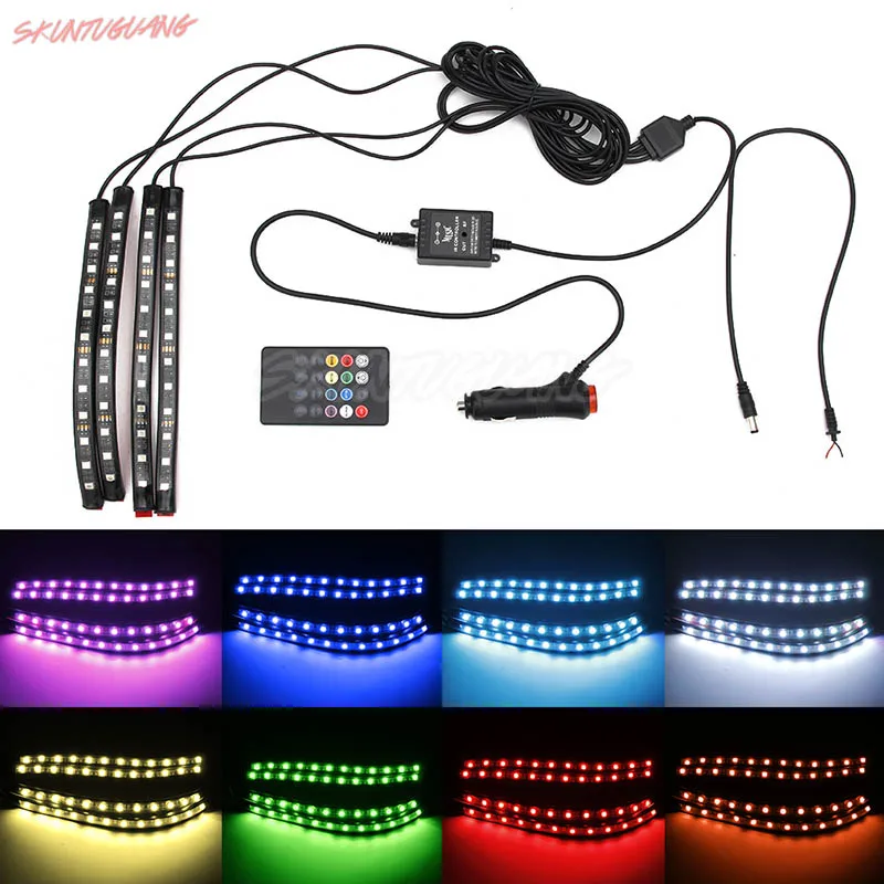 4PCS LED Strip Light Colors RGB Decorative Atmosphere Lamps Car Interior Footwell Atmosphere Mood Wireless Remote Control
4PCS LED Strip Light Colors RGB Decorative Atmosphere Lamps Car Interior Footwell Atmosphere Mood Wireless Remote Control