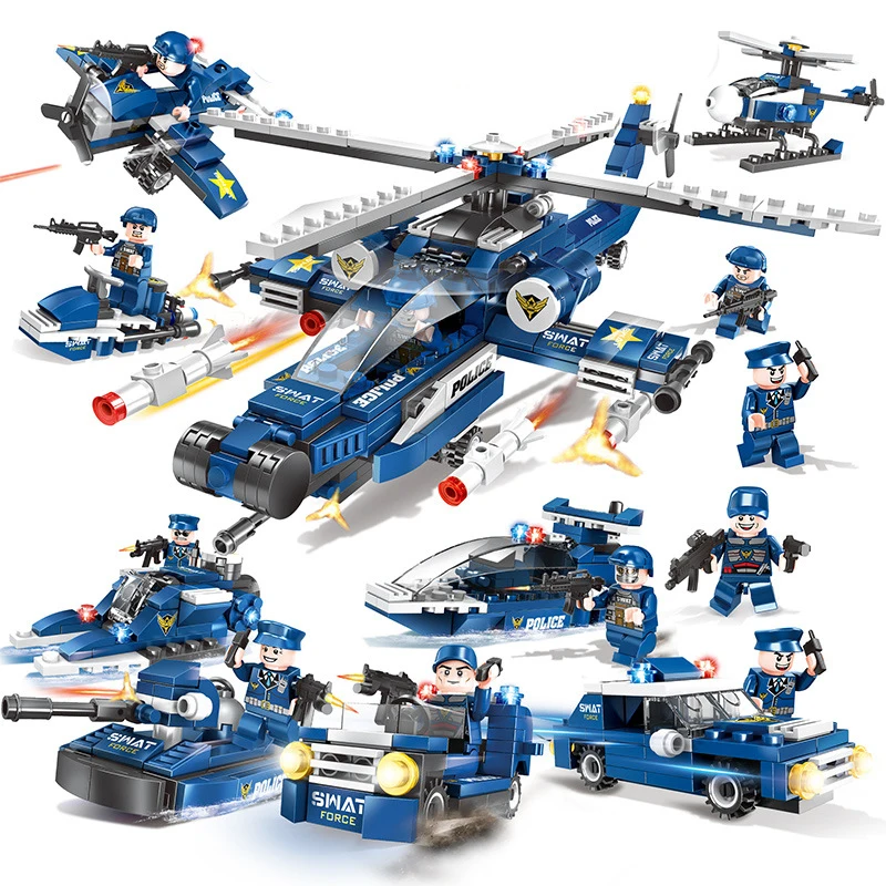 8 In1 515Pcs SWAT Police Building Blocks Compatible Legoed City Police Series Helicopter Car Model Education Toys for Children
8 In1 515Pcs SWAT Police Building Blocks Compatible Legoed City Police Series Helicopter Car Model Education Toys for Children