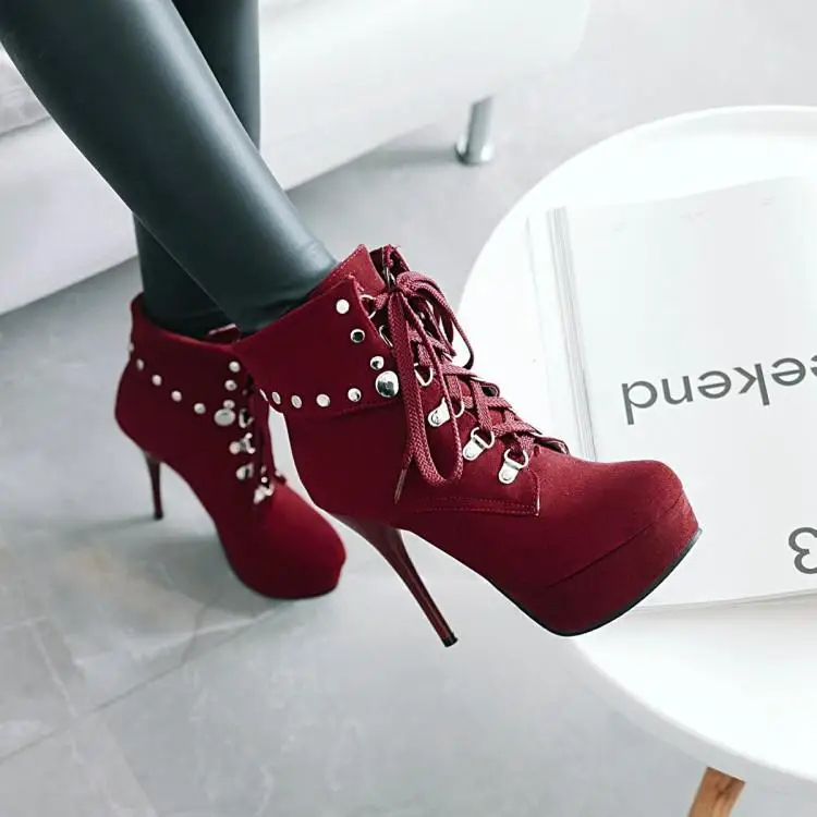 Rivet Ankle Boots Lace-up for Women High Heels Boots Platform Sexy Talons Hauts Spring Autumn Sexy Party Shoes Ladies Size 43
Rivet Ankle Boots Lace-up for Women High Heels Boots Platform Sexy Talons Hauts Spring Autumn Sexy Party Shoes Ladies Size 43
