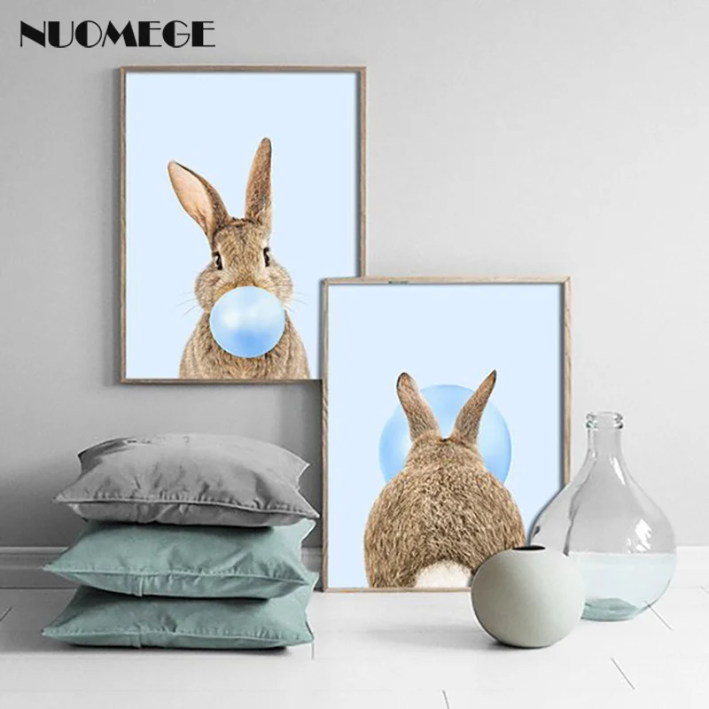 NUOMEGE Rabbit Bubble Gum Art Poster Prints Blue Nursery Wall Art Canvas Paintings Wall Picture Baby Animals Boys Bedroom Decor
NUOMEGE Rabbit Bubble Gum Art Poster Prints Blue Nursery Wall Art Canvas Paintings Wall Picture Baby Animals Boys Bedroom Decor