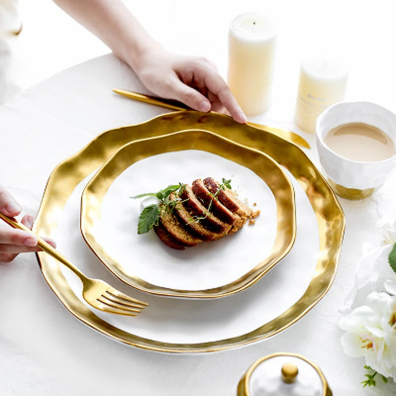 1PCS 8/10 inch Tableware Ceramic Dinner Plate Western Steak Plate Dish Gold Inlay Porcelain Dessert Plate Dinnerware Cake Plate
1PCS 8/10 inch Tableware Ceramic Dinner Plate Western Steak Plate Dish Gold Inlay Porcelain Dessert Plate Dinnerware Cake Plate
