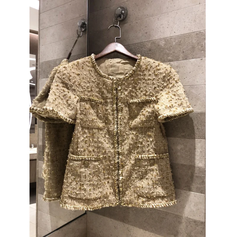 Women's jacket 2019 Early spring retro jacket Gold thread weaving tweed basic jacket short-sleeved zipper jacket silk lining
Women's jacket 2019 Early spring retro jacket Gold thread weaving tweed basic jacket short-sleeved zipper jacket silk lining
