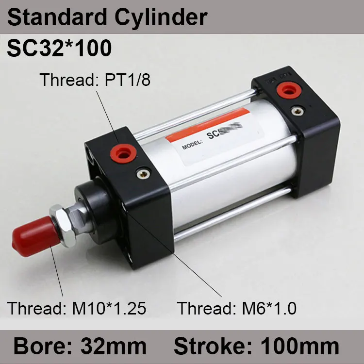 

SC32*100 SC Series Standard Air Cylinders Valve 32mm Bore 100mm Stroke SC32-100 Single Rod Double Acting Pneumatic Cylinder