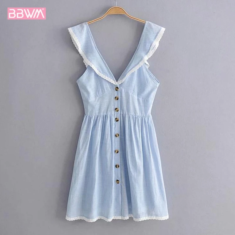 V-neck sleeveless waist mini female dress 2019 Summer Sexy Short One-Breasted Backless French Women's Dresses sky blue
V-neck sleeveless waist mini female dress 2019 Summer Sexy Short One-Breasted Backless French Women's Dresses sky blue