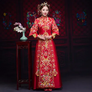 Luxurious Female Red Long Sleeve Formal&Phoenix Hanfu Cheongsam Traditional Chinese Women Wedding Dress Qipao Evening Gowns
Luxurious Female Red Long Sleeve Formal&Phoenix Hanfu Cheongsam Traditional Chinese Women Wedding Dress Qipao Evening Gowns