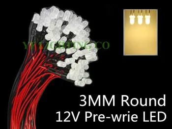 

(CE&Rosh)Ultra white Diffused 3mm dip led Warm white Pre Wired led DC12V cable indicator 20mm prewired led