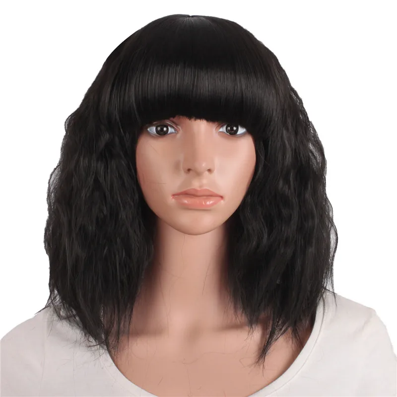

MapofBeauty Short Kinky Curly Wigs For Black Women Natural Afro Wig Cosplay Costume Party Bangs Synthetic Heat Resistant Hair