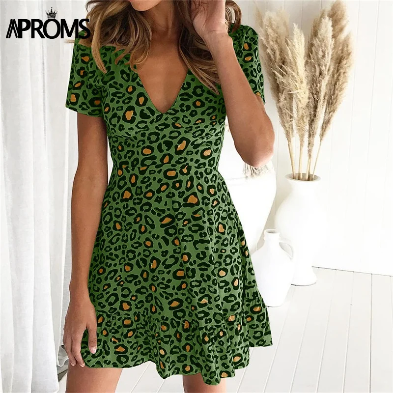 Aproms Multi Leopard Print Ruffle Dress Women Summer Sexy Deep V Short A-line Mini Dress High Street Fashion Sundresses Vestidos
Aproms Multi Leopard Print Ruffle Dress Women Summer Sexy Deep V Short A-line Mini Dress High Street Fashion Sundresses Vestidos