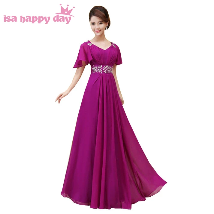 modest purple v neck beaded pleats a-line chiffon bridesmaid floor-length dresses with cap sleeves dress for maid of bride H2004
modest purple v neck beaded pleats a-line chiffon bridesmaid floor-length dresses with cap sleeves dress for maid of bride H2004