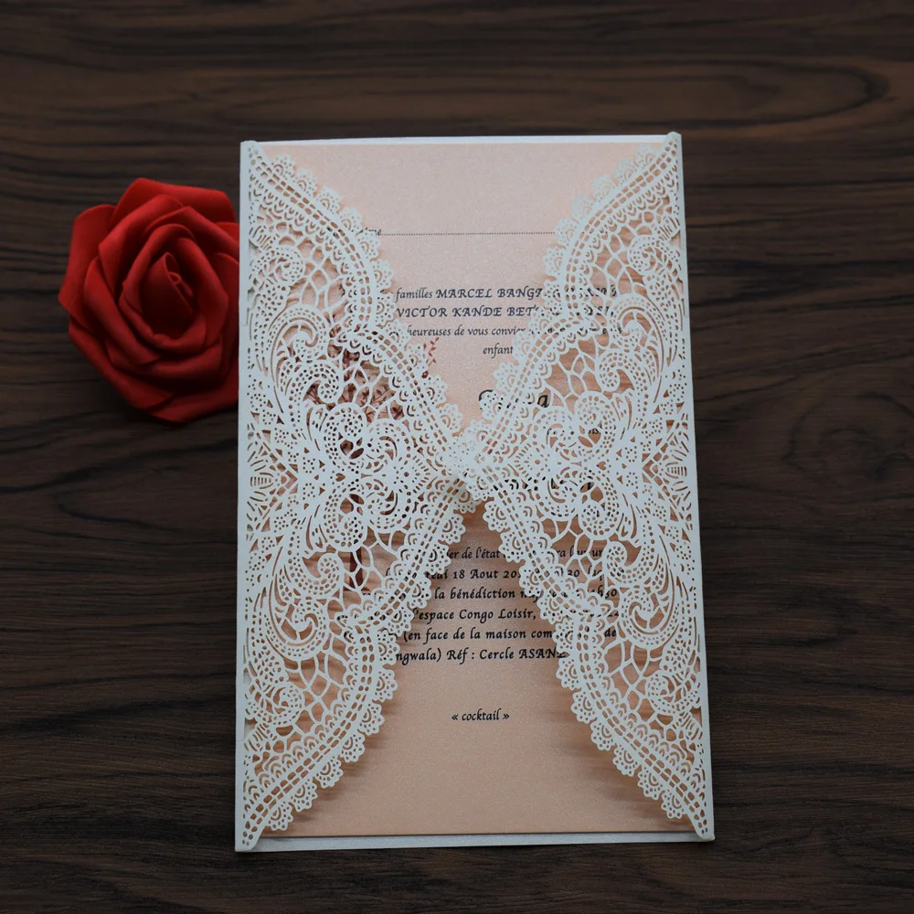 

20pc ivory wedding invitations card laser cut invitation card cover lace dinner invitations, No inner sheet, No envelope