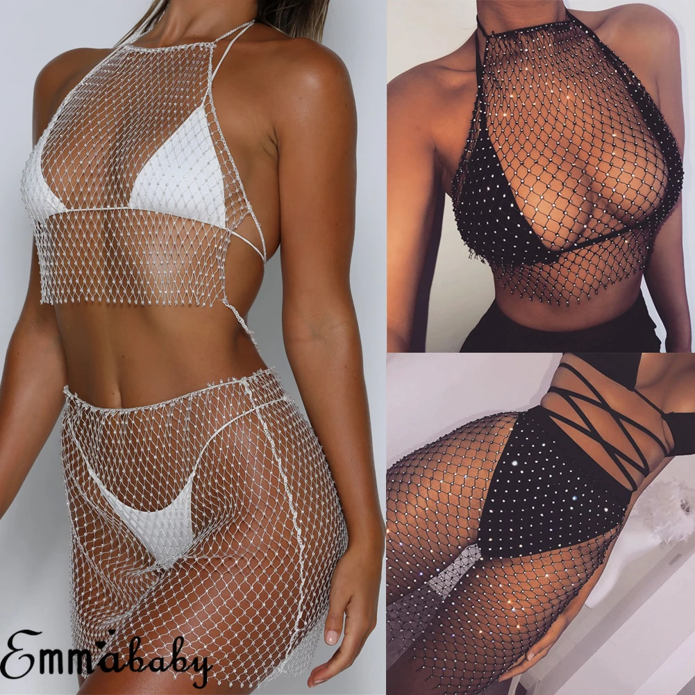 2Pcs Summer Women's Sexy Set Crystal Mesh Shiny Evening Party Cocktail Mini Skirts Bikini Cover Up Mesh Vest 2019 New
2Pcs Summer Women's Sexy Set Crystal Mesh Shiny Evening Party Cocktail Mini Skirts Bikini Cover Up Mesh Vest 2019 New