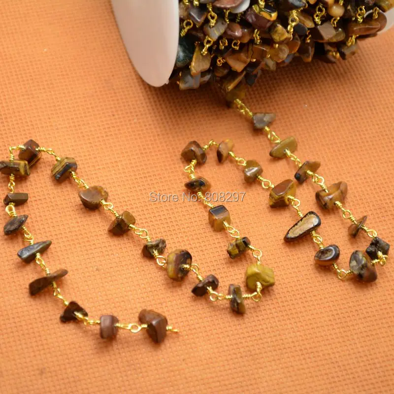 Fashion 5Meter Gold Color Wire Wrapped Freeform Tiger's Eye Nugget Chips Chain Gem stone Beaded Necklace Bracelet Chain Finding
Fashion 5Meter Gold Color Wire Wrapped Freeform Tiger's Eye Nugget Chips Chain Gem stone Beaded Necklace Bracelet Chain Finding