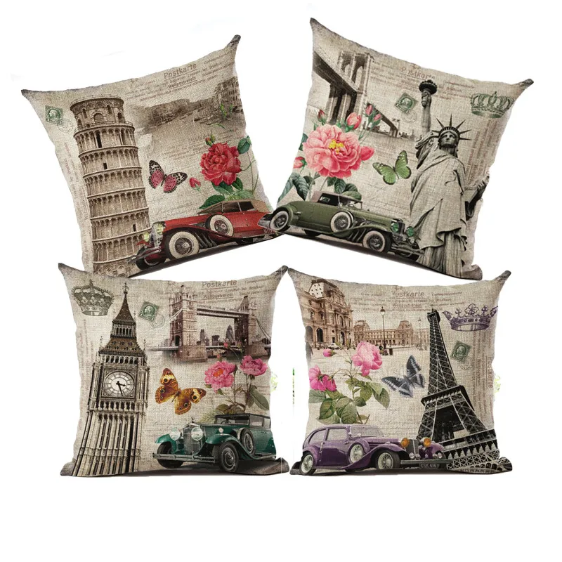 Decorative throw pillow cover case vintage style building Eiffel Tower Big Ben Leaning Tower retro cushion cover for sofa
Decorative throw pillow cover case vintage style building Eiffel Tower Big Ben Leaning Tower retro cushion cover for sofa
