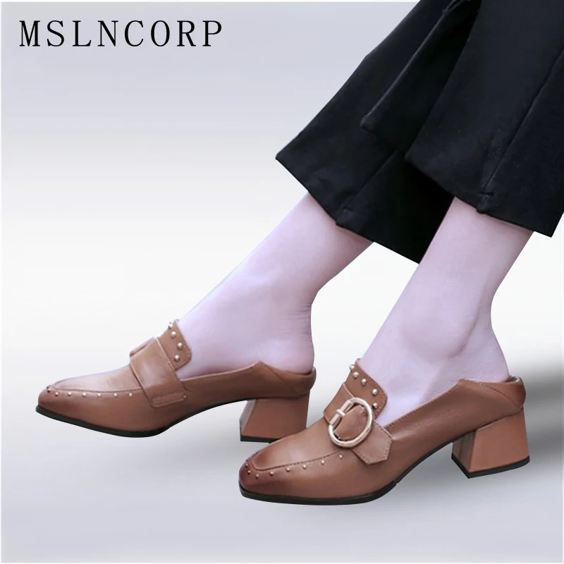 Plus Size 34-43 Genuine Leather Metal Buckle High Heel Pumps Women Slip On Rivets Square Toe Woman Loafers Dress Casual Shoes
Plus Size 34-43 Genuine Leather Metal Buckle High Heel Pumps Women Slip On Rivets Square Toe Woman Loafers Dress Casual Shoes