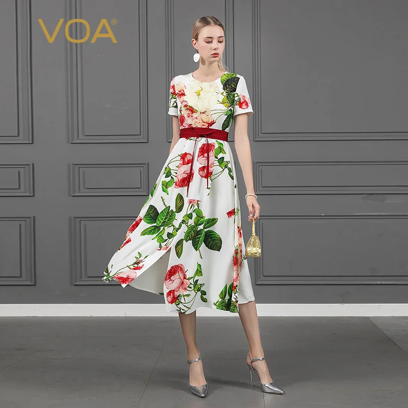 VOA Floral Print Belt Havy Silk Dress Women Runway Long Dresses High Waist Elegant Ladies Retro Clothes Fall Short Sleeve A921
VOA Floral Print Belt Havy Silk Dress Women Runway Long Dresses High Waist Elegant Ladies Retro Clothes Fall Short Sleeve A921