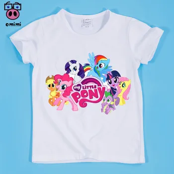 Baby Clothes2~9 Year Kid Cartoon Pony Horse Print T-shirt Boy and Girl Top Tee Baby Funny Cartoon Animal Tee Shirt