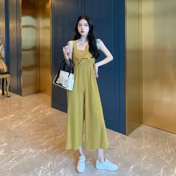 Summer Bow Empire Solid Wide Leg Jumpsuit Women Strap Pocket Sleeveless Casual Rompers Loose Ankle-length Overalls
Summer Bow Empire Solid Wide Leg Jumpsuit Women Strap Pocket Sleeveless Casual Rompers Loose Ankle-length Overalls