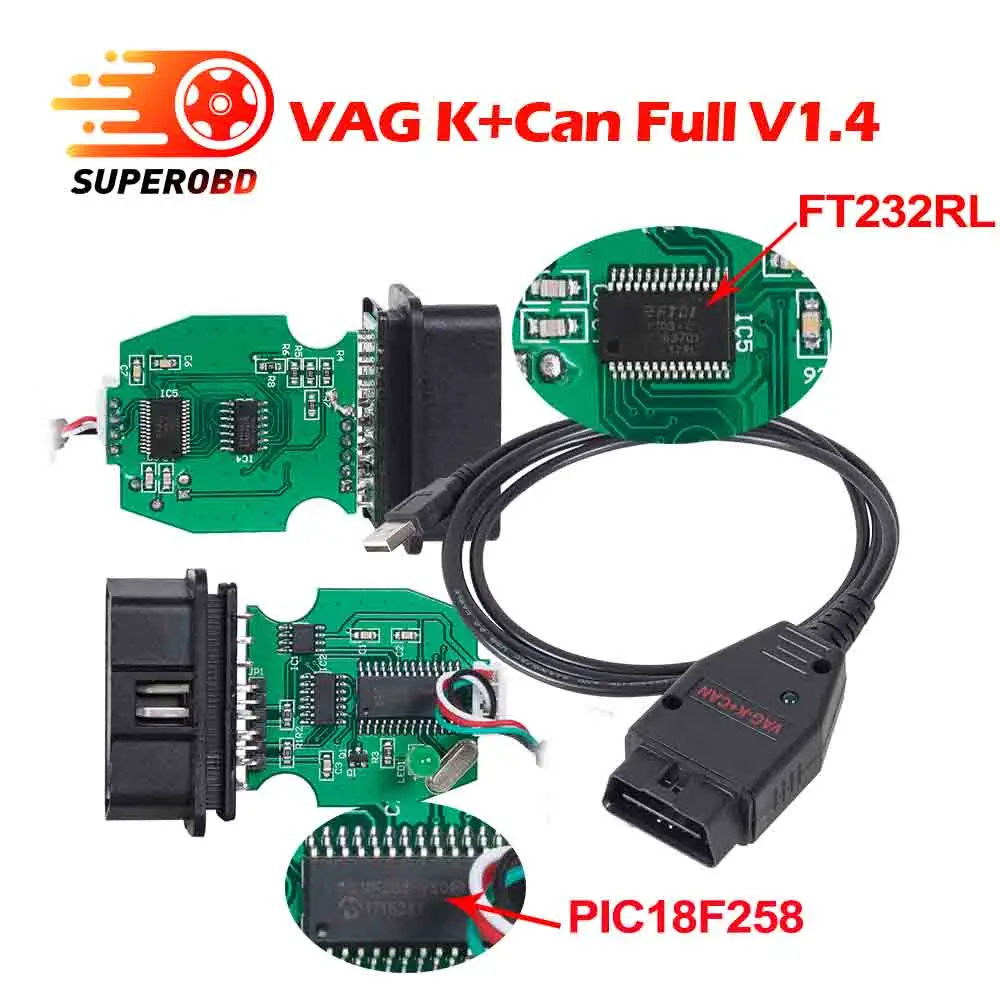 VAG K+CAN Commander 1.4 PIC18F258 Chip obd2 OBDII OBD2 Diagnostic tool VAG 1.4 COM cable Scanner for VW/AUDI/SKODA/SEAT
VAG K+CAN Commander 1.4 PIC18F258 Chip obd2 OBDII OBD2 Diagnostic tool VAG 1.4 COM cable Scanner for VW/AUDI/SKODA/SEAT