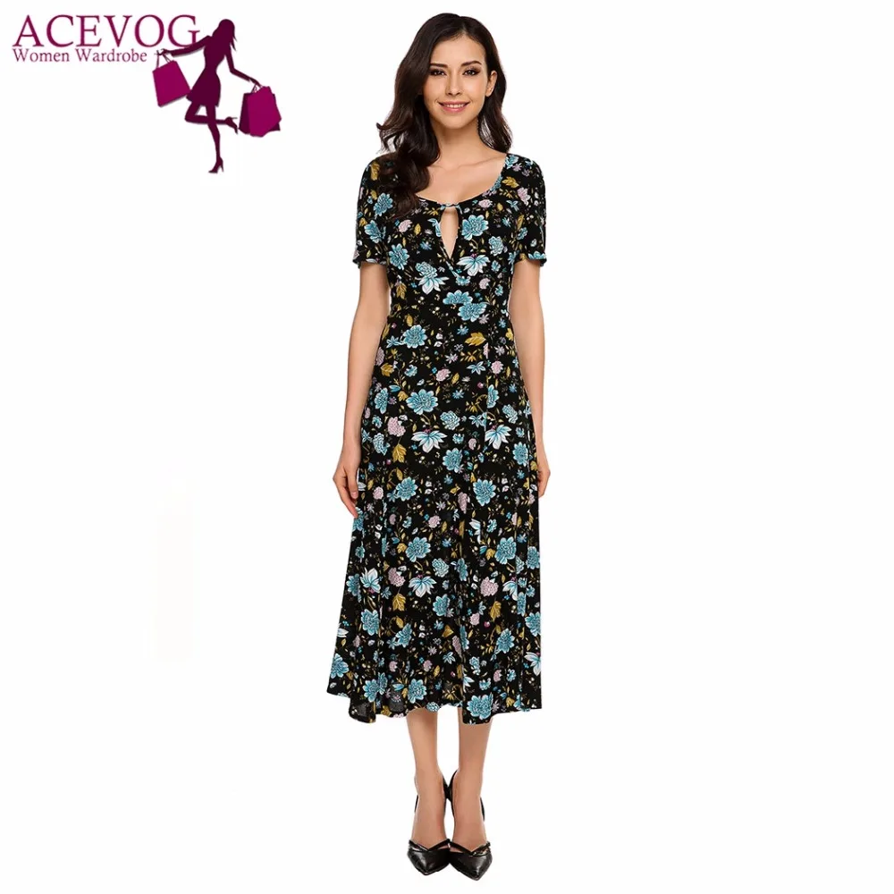 ACEVOG Women Keyhole Short Sleeve Vintage Floral Swing Dress Summer O-Neck Calf Length High Waist Retro 60s Feminino Vestidos
ACEVOG Women Keyhole Short Sleeve Vintage Floral Swing Dress Summer O-Neck Calf Length High Waist Retro 60s Feminino Vestidos