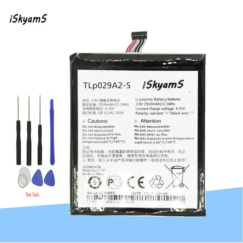 iSkyamS 1x2910mAh TLp029A2-S TLP029A2-S Battery For Alcatel One Touch Idol 3 I806 6045Y 6045K Batterie Batterij Bateria +Tool
iSkyamS 1x2910mAh TLp029A2-S TLP029A2-S Battery For Alcatel One Touch Idol 3 I806 6045Y 6045K Batterie Batterij Bateria +Tool
