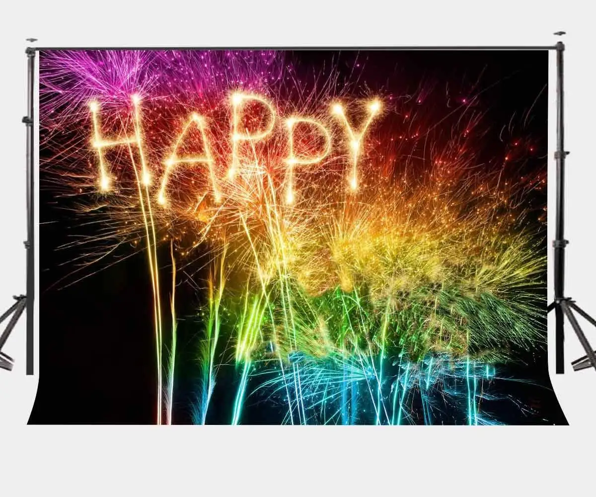 7x5ft Colorful Fireworks Backdrop HAPPY Word Pattern Photography Backdrop Party Night View Photo Video Shooting Props 
7x5ft Colorful Fireworks Backdrop HAPPY Word Pattern Photography Backdrop Party Night View Photo Video Shooting Props