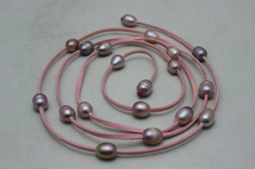 New Arriver Leather Pearl Jewelry Pink Leather Natural Purple Freshwater Pearl Necklace 10x12mm 48 inches
New Arriver Leather Pearl Jewelry Pink Leather Natural Purple Freshwater Pearl Necklace 10x12mm 48 inches