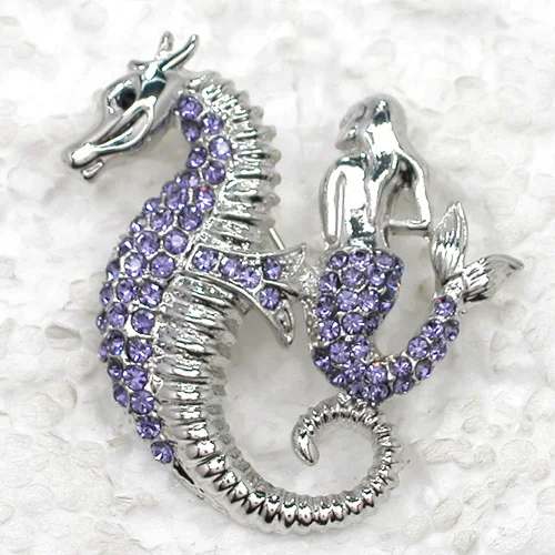 

12pcs/lot Wholesale Fashion Brooch Rhinestone Mermaid Seahorse Pin brooches Jewelry Gift C101772