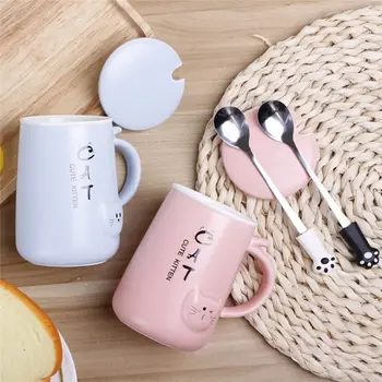 Ceramic Cute Cat Coffee Mug Office Water Drinking Cup Milk Cups and Mugs With Lids and Spoon White Black Pink Blue Mug For Home 
Ceramic Cute Cat Coffee Mug Office Water Drinking Cup Milk Cups and Mugs With Lids and Spoon White Black Pink Blue Mug For Home