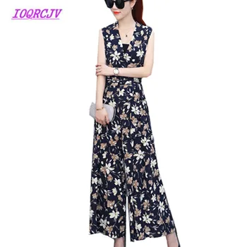 2018 Summer Chiffon Sleeveless Women's New V collar Floral Wide leg pants Set High waist slim Nine points Rompers IOQRCJV B011
2018 Summer Chiffon Sleeveless Women's New V collar Floral Wide leg pants Set High waist slim Nine points Rompers IOQRCJV B011