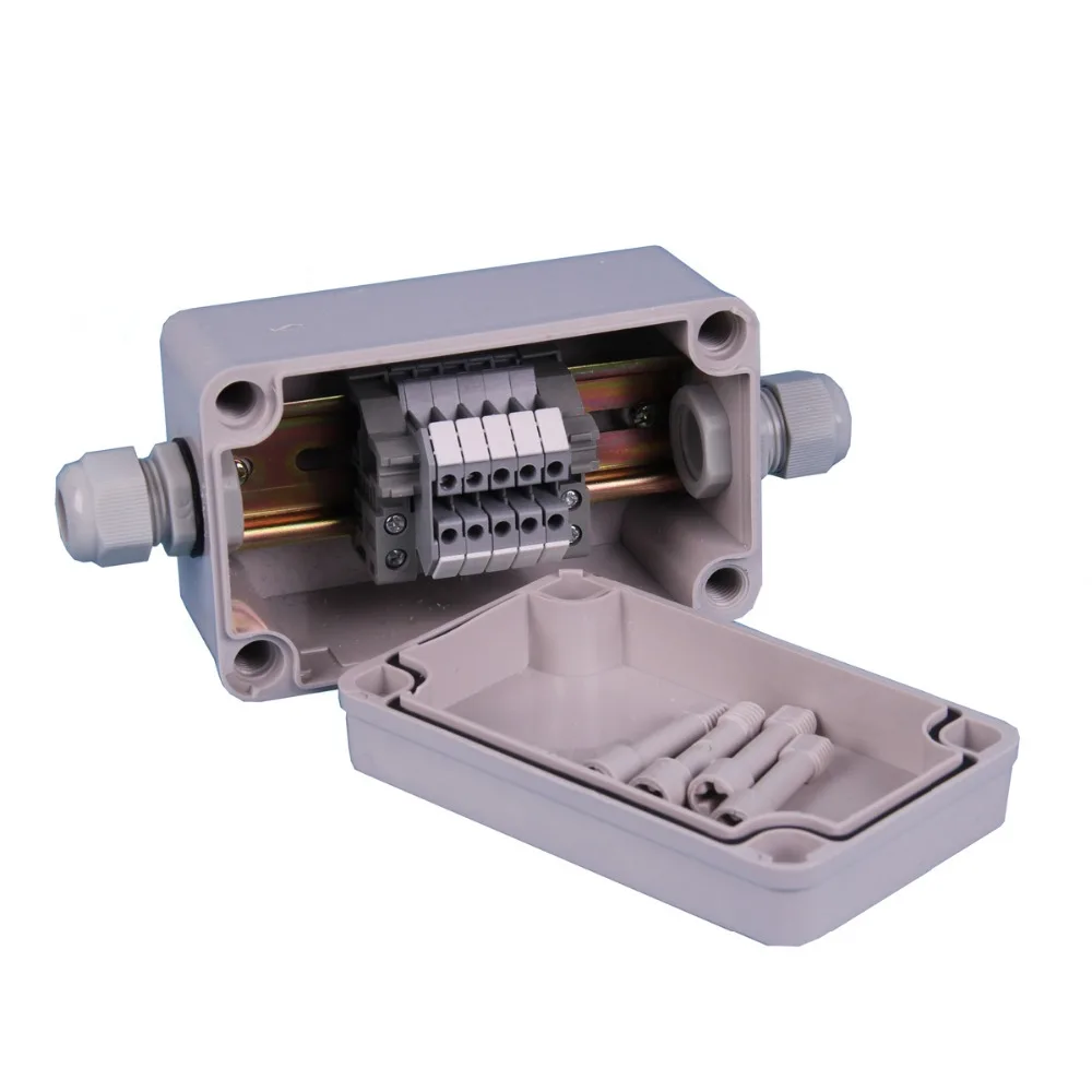 IP65 Waterproof Cable Junction Box 80*130*70mm 2 ways with UK2.5B Din Rail Terminal Blocks
IP65 Waterproof Cable Junction Box 80*130*70mm 2 ways with UK2.5B Din Rail Terminal Blocks