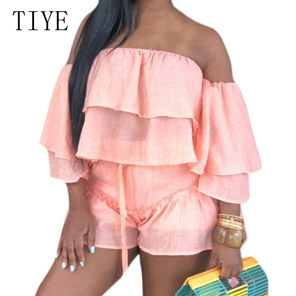 TIYE New Fashion Personality Sports Shorts Suit Elegant Vintage Ruffle Short Sleeved Playsuit Strapless Summer Casual Jumpsuits
TIYE New Fashion Personality Sports Shorts Suit Elegant Vintage Ruffle Short Sleeved Playsuit Strapless Summer Casual Jumpsuits