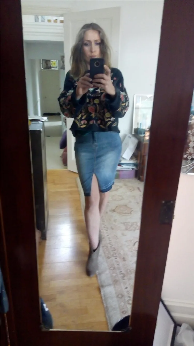 Tide section, raw hem, split skirt, washed white high waist denim skirt (2)