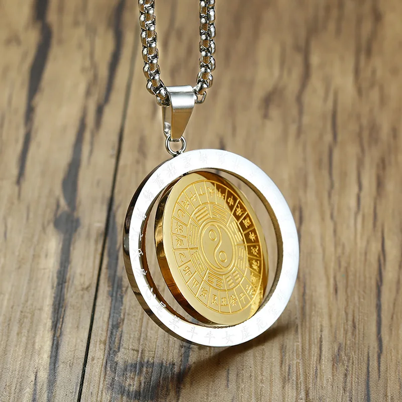 Rotatable Two Tone Ying Yang Bagua Charm on a Delicate Box Chain Stainless Steel Protection Jewelry
Rotatable Two Tone Ying Yang Bagua Charm on a Delicate Box Chain Stainless Steel Protection Jewelry