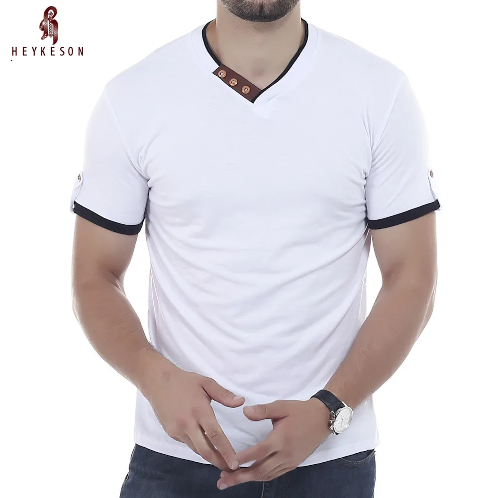 HEYKESON Male Tops 2018 Short Sleeve T Shirt V-Neck Men T-Shirt Camisetas Decorative Buttons Hombre Tee Shirt T Shirts XXL
HEYKESON Male Tops 2018 Short Sleeve T Shirt V-Neck Men T-Shirt Camisetas Decorative Buttons Hombre Tee Shirt T Shirts XXL