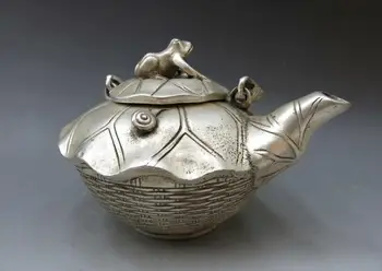 China silver handwork carved fine luck lotus leaf frog teapot pot Statue
China silver handwork carved fine luck lotus leaf frog teapot pot Statue