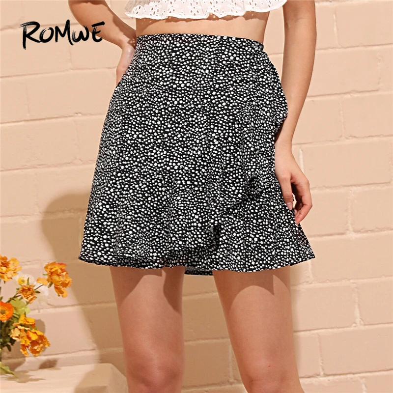 ROMWE Black Dalmatian Print Ruffle Skirt Women Summer 2019 New Boho Vacation Short Mid Waist Streetwear Wrap Mini Skirts
ROMWE Black Dalmatian Print Ruffle Skirt Women Summer 2019 New Boho Vacation Short Mid Waist Streetwear Wrap Mini Skirts