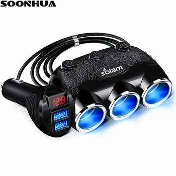 SOONHUA Dual USB Port Car Charger 3.1A USB Charger Voltmeter Voltage Display With 3 Way Car Cigarette Lighter Socket Splitter
SOONHUA Dual USB Port Car Charger 3.1A USB Charger Voltmeter Voltage Display With 3 Way Car Cigarette Lighter Socket Splitter