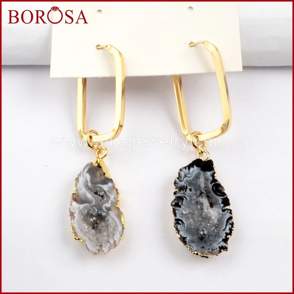 BOROSA 5pairs Druzy Agates Slice Rectangle Charm Earrings for Women Fashion Gold Trim Natural Stones Dangle Earrings G1587
BOROSA 5pairs Druzy Agates Slice Rectangle Charm Earrings for Women Fashion Gold Trim Natural Stones Dangle Earrings G1587